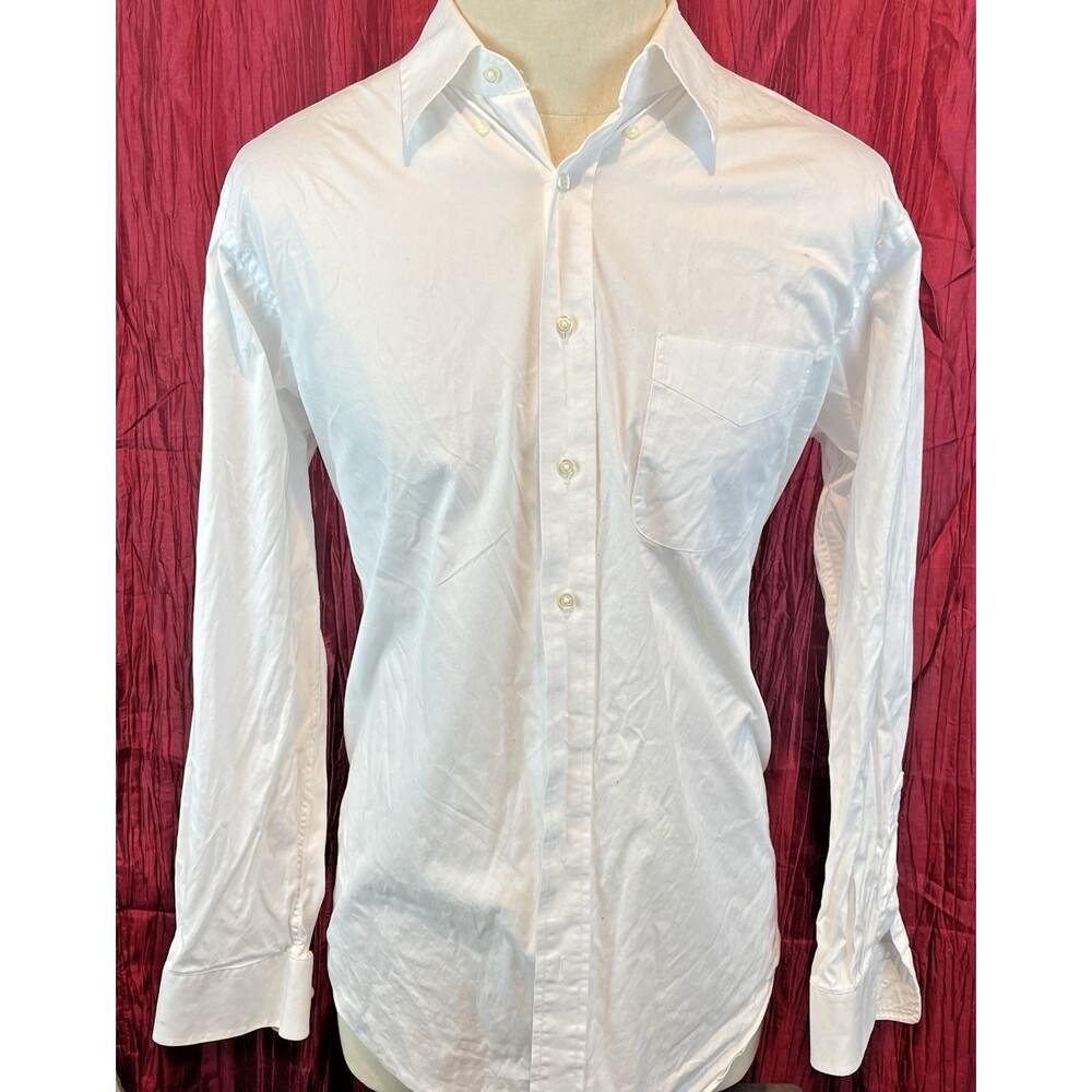 Paul Fredrick White 100% Cotton Pinpoint LS Button Down Dress Shirt sz 17x35